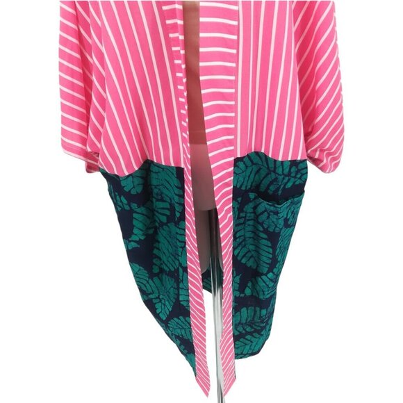 Studio 189 Short Sleeve Kimono Size M Pink Silk Cotton Open Front Striped Batik - Picture 5 of 13